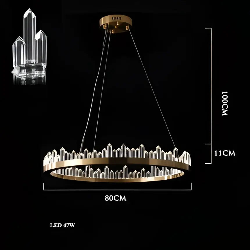 Modern double tier gold dimmalbe led crystal high ceiling chandelier with circular clear crystal spikes and central led light source