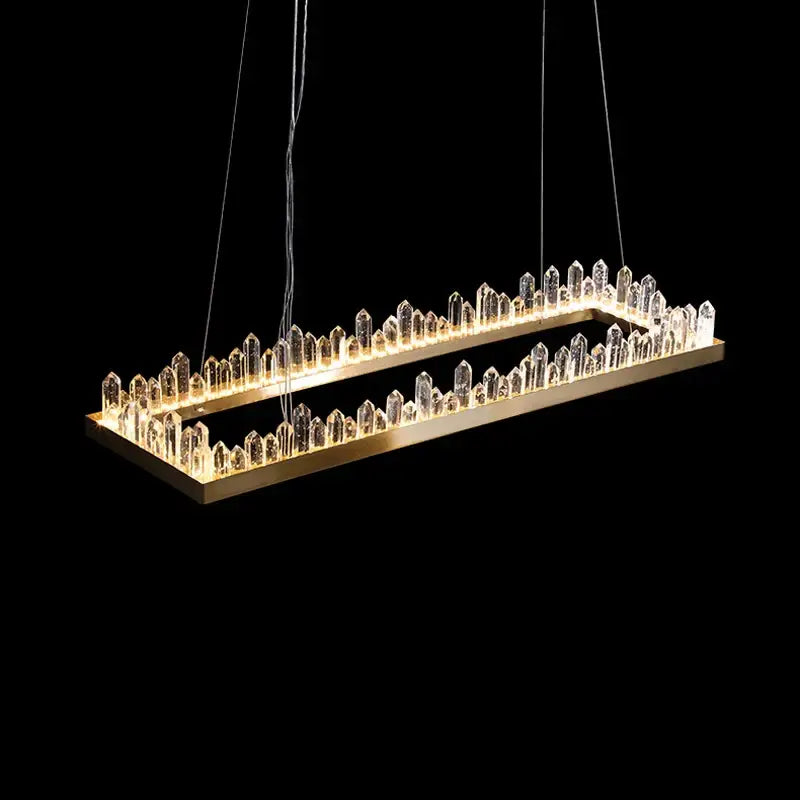 Modern double tier gold dimmalbe led crystal high ceiling chandelier with clear crystal spikes and warm led lighting