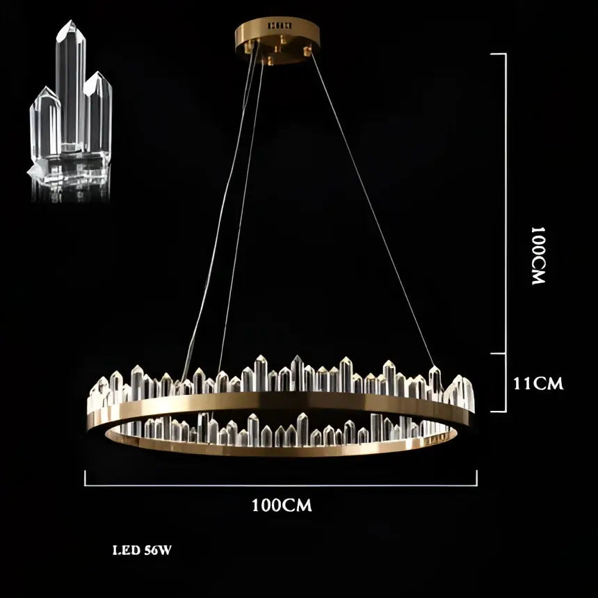 Modern double tier gold dimmalbe led crystal high ceiling chandelier with gold tone and clear prisms suspended by black cords