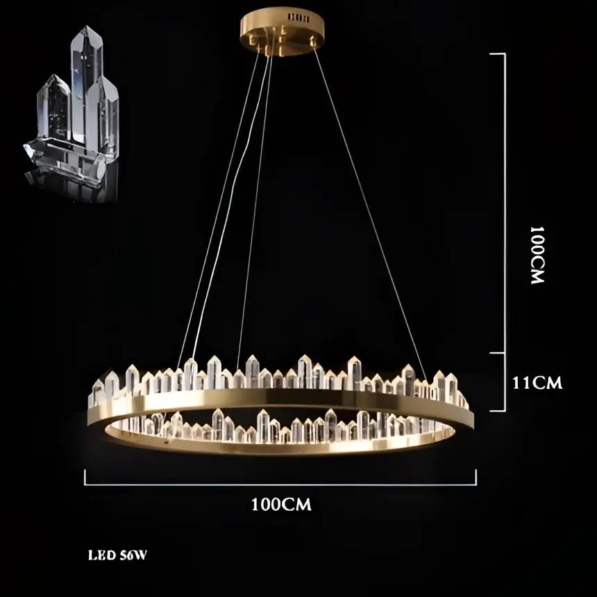 Modern double tier gold dimmalbe led crystal high ceiling chandelier with clear crystal spikes and central led light source