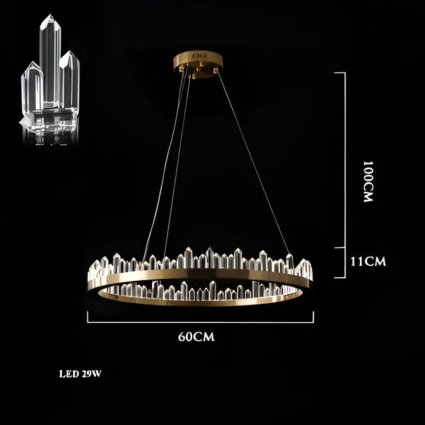 Modern double tier gold dimmalbe led crystal high ceiling chandelier with clear prisms suspended by thin black cords