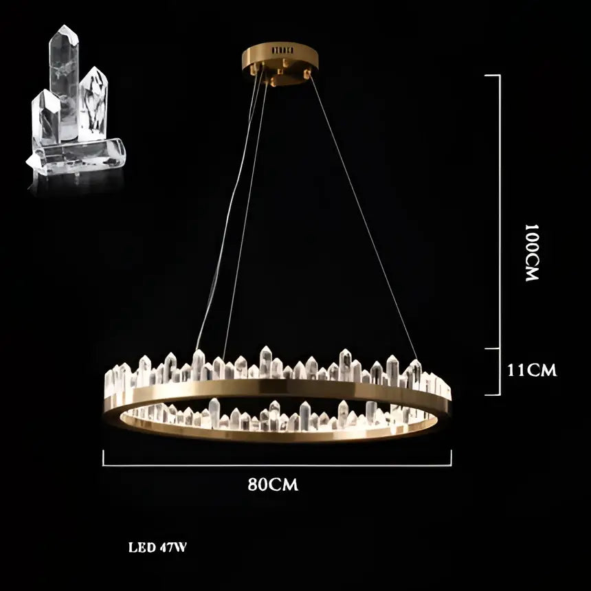 Modern double tier gold dimmalbe led crystal high ceiling chandelier with gold-toned circular frame and clear crystal spikes rim