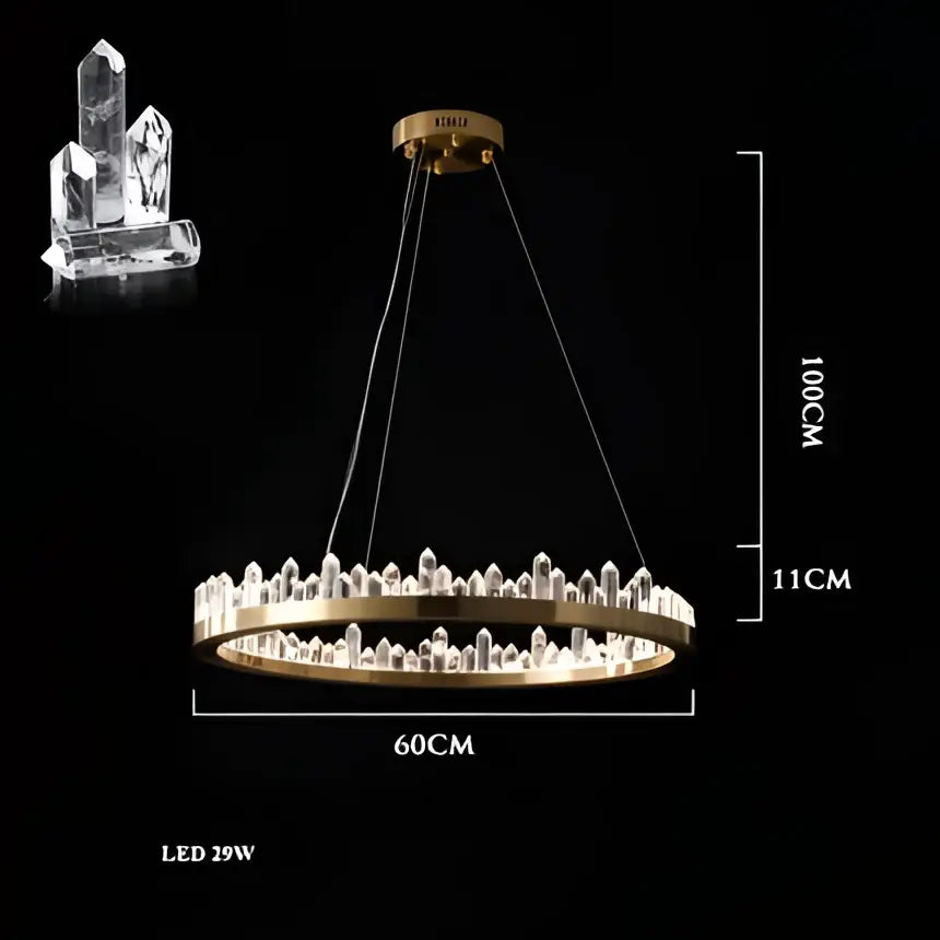 Modern double tier gold dimmalbe led crystal chandelier with circular design and black cord suspension for high ceilings