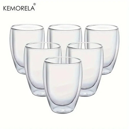 Clear double wall glass coffee mugs with modern design insulated for kitchen use in a sleek tumbler set
