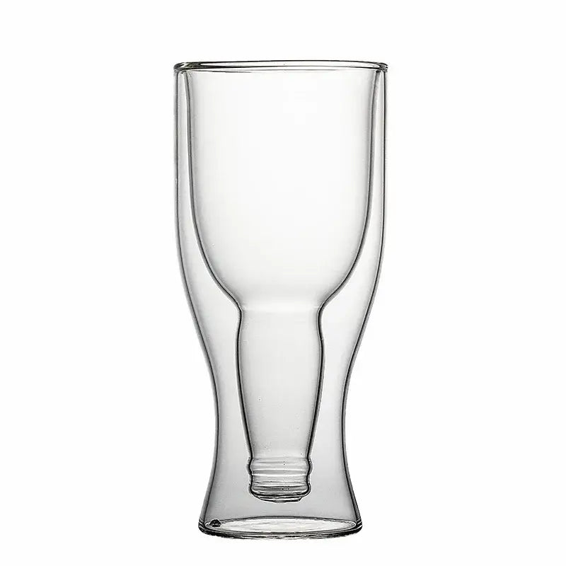Clear double wall glass beer mug with tapered flared design for modern beer and wine dining room set