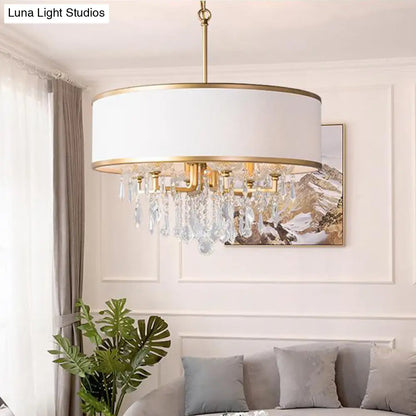 Lámpara de techo moderna tipo tambor con gota de cristal - Lámpara colgante de latón (6 bombillas)