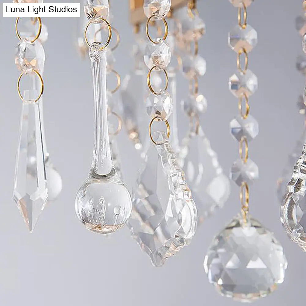 Lámpara de techo moderna tipo tambor con gota de cristal - Lámpara colgante de latón (6 bombillas)