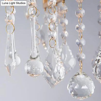 Lámpara de techo moderna tipo tambor con gota de cristal - Lámpara colgante de latón (6 bombillas)