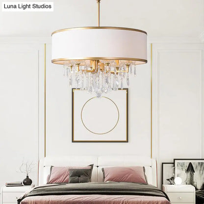 Lámpara de techo moderna tipo tambor con gota de cristal - Lámpara colgante de latón (6 bombillas)