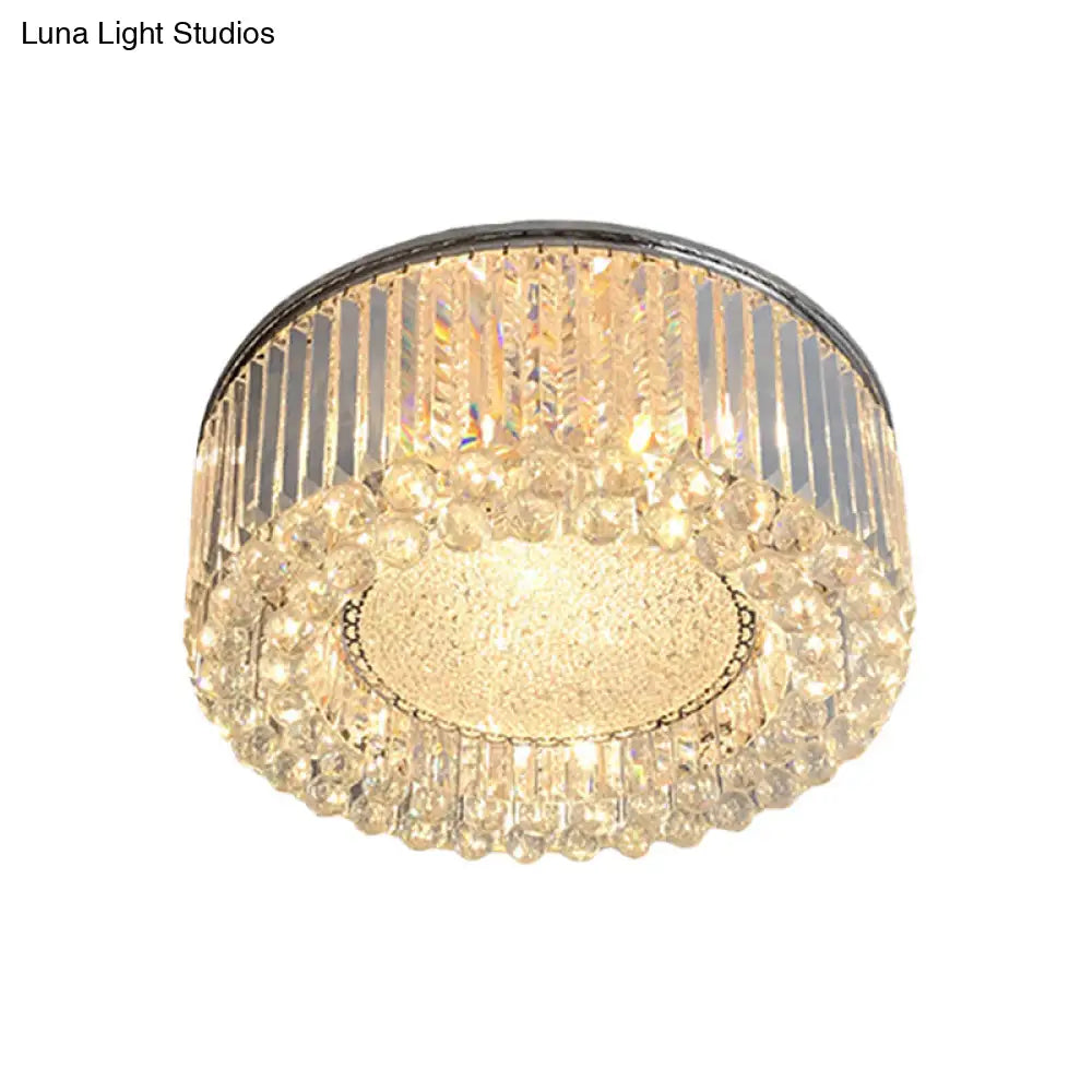 DecorBites™ DecorBites™ Modern Drum Ceiling Flush Mount Crystal Light - 5-Bulb Silver Flush Mount with Minimalist Design