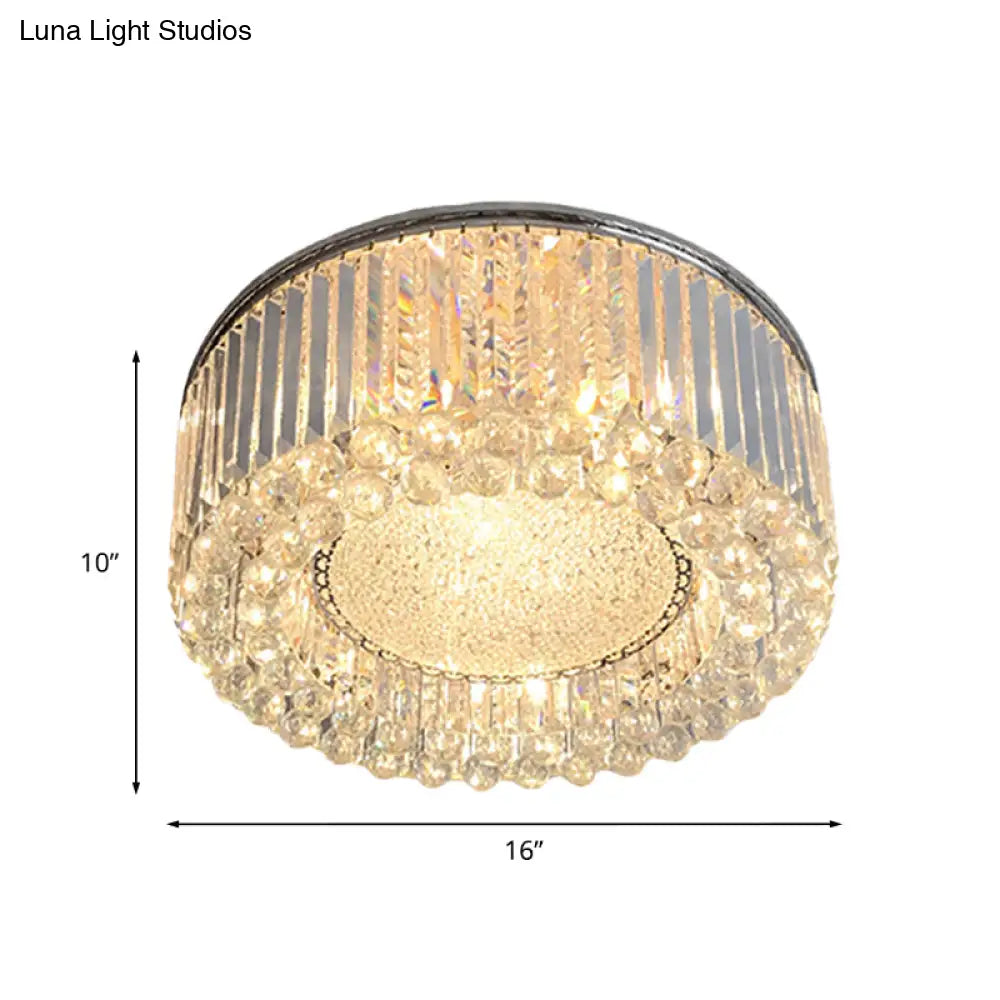 DecorBites™ DecorBites™ Modern Drum Ceiling Flush Mount Crystal Light - 5-Bulb Silver Flush Mount with Minimalist Design