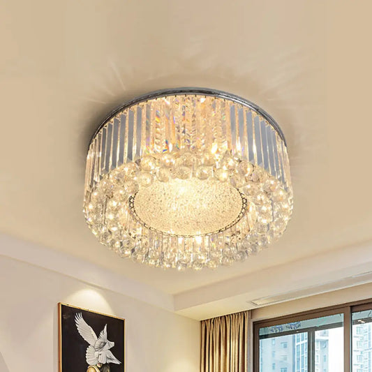 DecorBites™ DecorBites™ Modern Drum Ceiling Flush Mount Crystal Light - 5-Bulb Silver Flush Mount with Minimalist Design