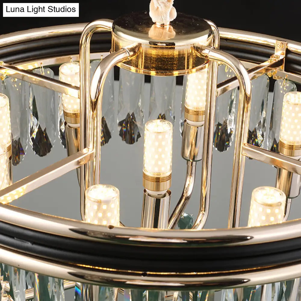 Lámpara de techo moderna tipo tambor, color dorado, con bloques de cristal, 7/9 luces, 45,7/54,6 cm de ancho