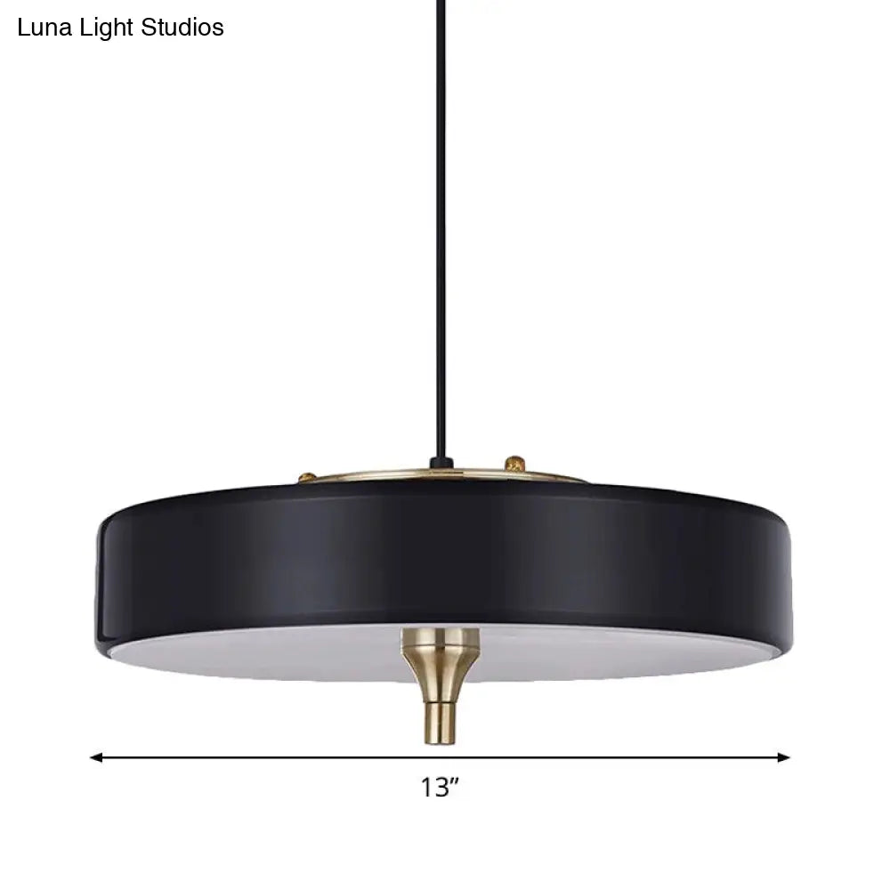 Lámpara de techo moderna tipo tambor, de metal azul claro, blanco y negro, con 3 luces, ideal para comedor.