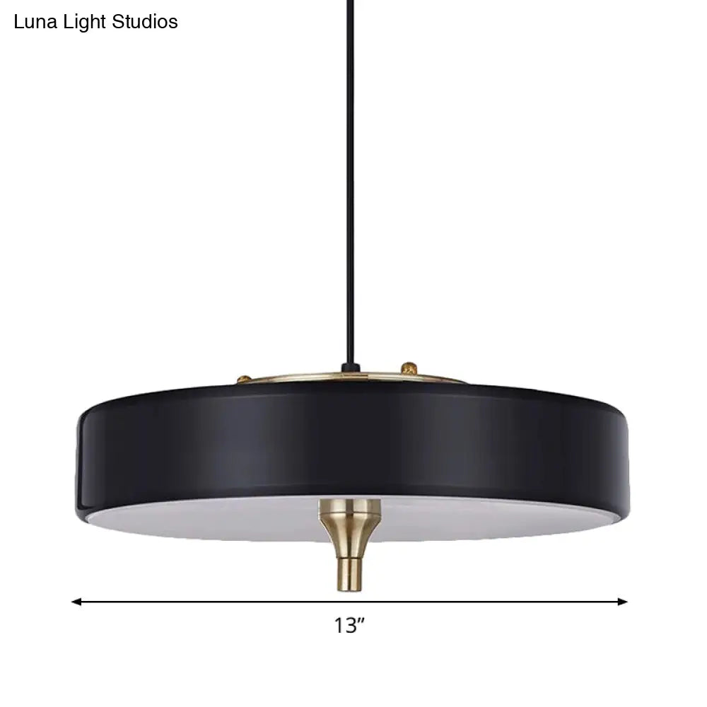 Lámpara de techo moderna tipo tambor, de metal azul claro, blanco y negro, con 3 luces, ideal para comedor.