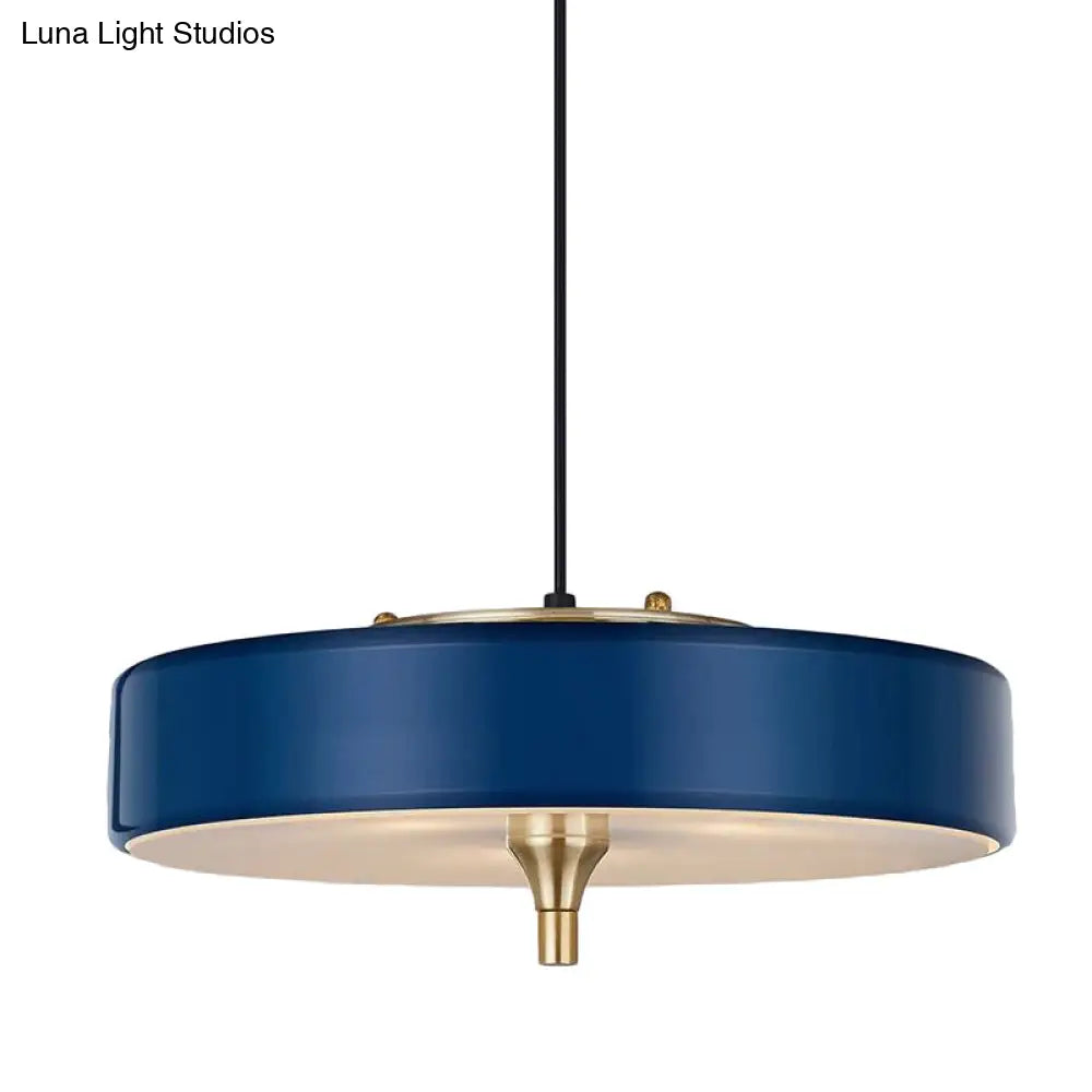 Lámpara de techo moderna tipo tambor, de metal azul claro, blanco y negro, con 3 luces, ideal para comedor.