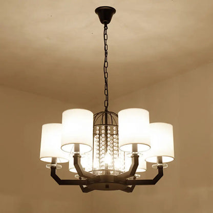 Lámpara de araña moderna de cristal con forma de tambor - 9/12 luces - Pantalla de tela blanca