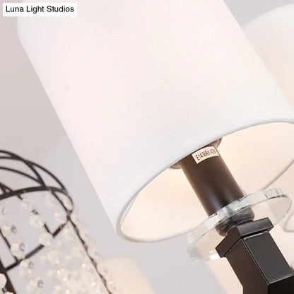 Lámpara de araña moderna de cristal con forma de tambor - 9/12 luces - Pantalla de tela blanca