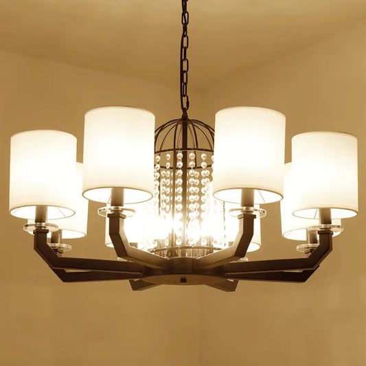 Lámpara de araña moderna de cristal con forma de tambor - 9/12 luces - Pantalla de tela blanca