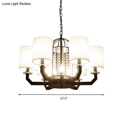 Lámpara de araña moderna de cristal con forma de tambor - 9/12 luces - Pantalla de tela blanca