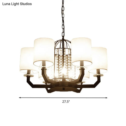 Lámpara de araña moderna de cristal con forma de tambor - 9/12 luces - Pantalla de tela blanca