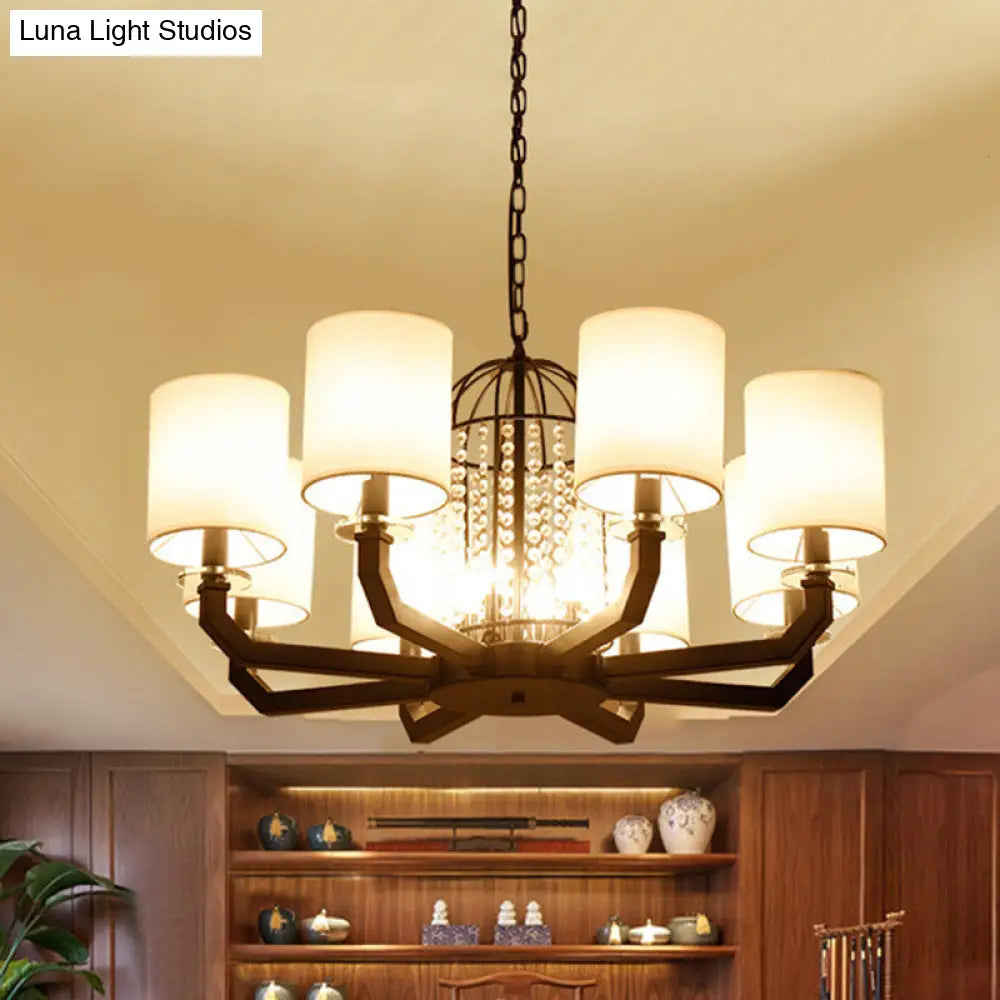 Lámpara de araña moderna de cristal con forma de tambor - 9/12 luces - Pantalla de tela blanca