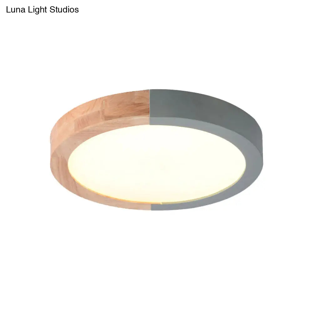DecorBites™ DecorBites™ Modern Drum Flush Mount Light with Wood and Acrylic Shade for Kids Bedroom