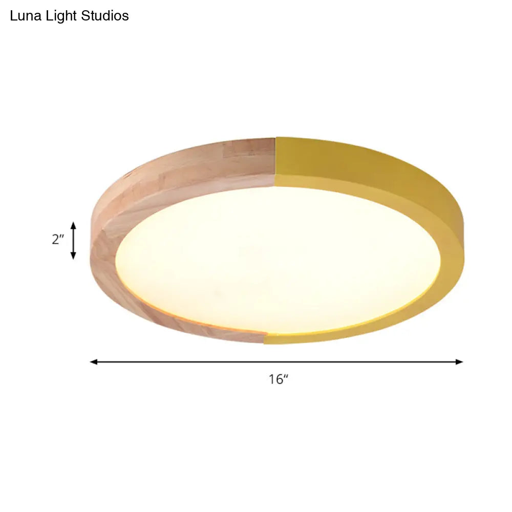 DecorBites™ DecorBites™ Modern Drum Flush Mount Light with Wood and Acrylic Shade for Kids Bedroom