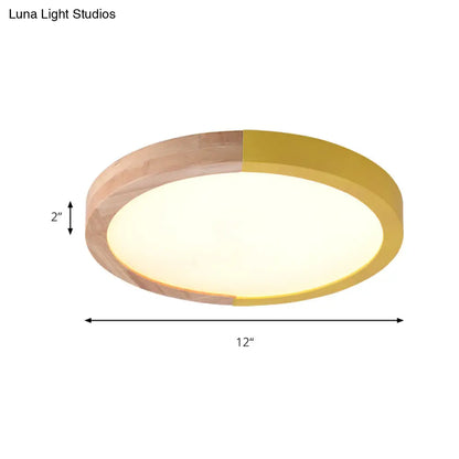 DecorBites™ DecorBites™ Modern Drum Flush Mount Light with Wood and Acrylic Shade for Kids Bedroom