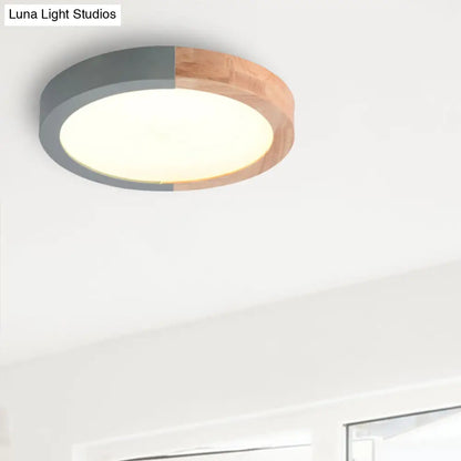 DecorBites™ DecorBites™ Modern Drum Flush Mount Light with Wood and Acrylic Shade for Kids Bedroom