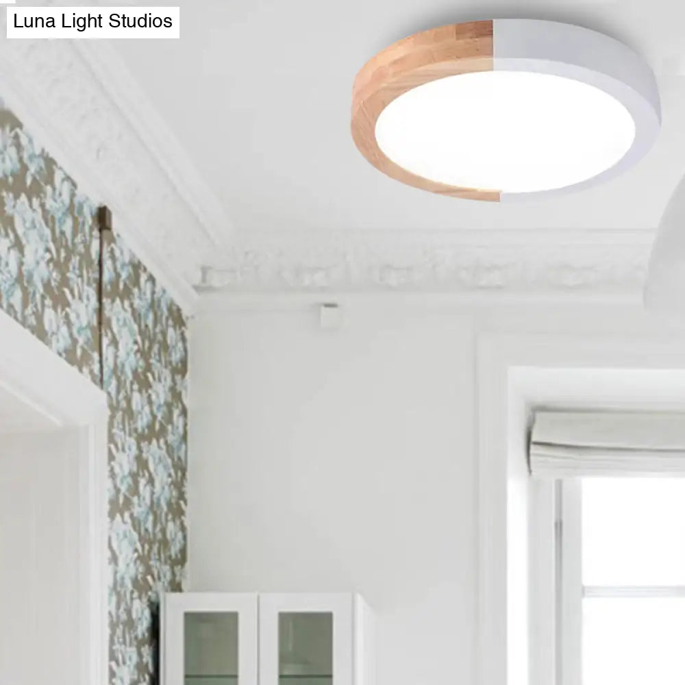 DecorBites™ DecorBites™ Modern Drum Flush Mount Light with Wood and Acrylic Shade for Kids Bedroom