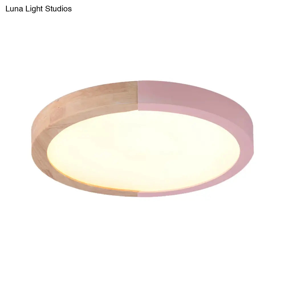DecorBites™ DecorBites™ Modern Drum Flush Mount Light with Wood and Acrylic Shade for Kids Bedroom