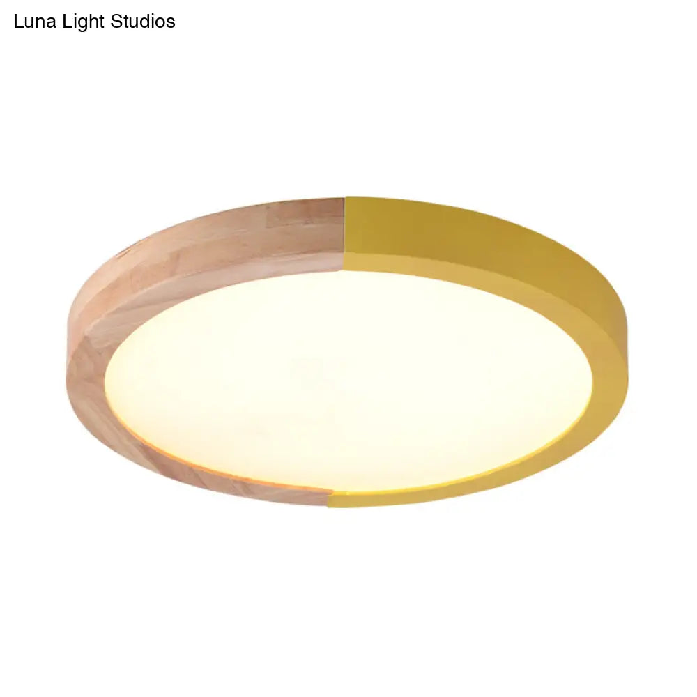 DecorBites™ DecorBites™ Modern Drum Flush Mount Light with Wood and Acrylic Shade for Kids Bedroom