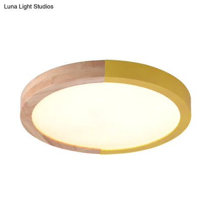 DecorBites™ DecorBites™ Modern Drum Flush Mount Light with Wood and Acrylic Shade for Kids Bedroom