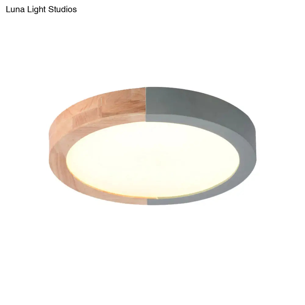DecorBites™ DecorBites™ Modern Drum Flush Mount Light with Wood and Acrylic Shade for Kids Bedroom