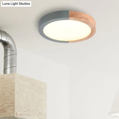 DecorBites™ DecorBites™ Modern Drum Flush Mount Light with Wood and Acrylic Shade for Kids Bedroom