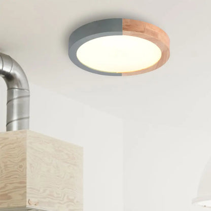 DecorBites™ DecorBites™ Modern Drum Flush Mount Light with Wood and Acrylic Shade for Kids Bedroom