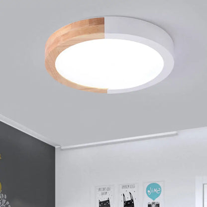 DecorBites™ DecorBites™ Modern Drum Flush Mount Light with Wood and Acrylic Shade for Kids Bedroom