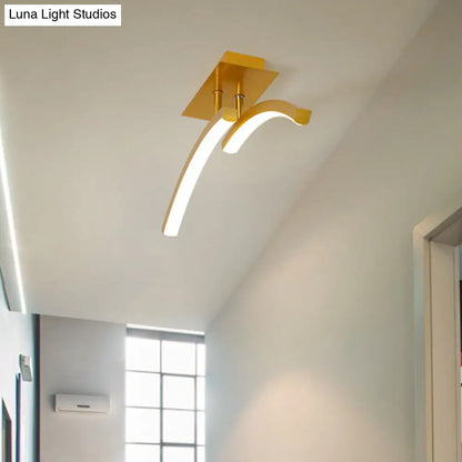 DecorBites™ DecorBites™ Modern Dual Arc Semi Flush Mount LED Lamp: Acrylic Shade, Gold Finish, Warm/White Light