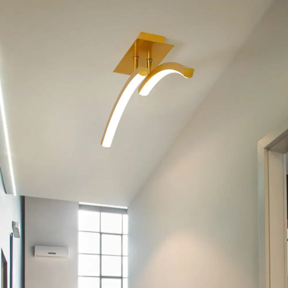 DecorBites™ DecorBites™ Modern Dual Arc Semi Flush Mount LED Lamp: Acrylic Shade, Gold Finish, Warm/White Light
