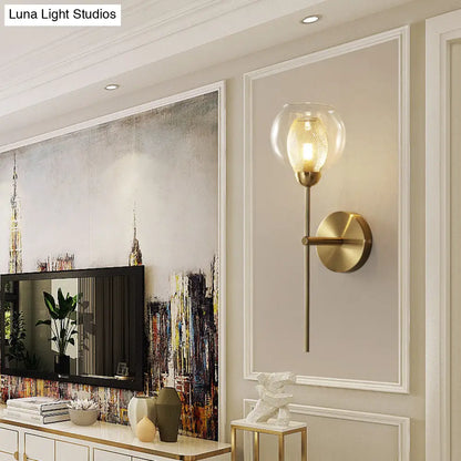 DecorBites™ DecorBites™ Modern Dual Cup Wall Sconce with Clear Glass and Metallic Finish in Black/Gold