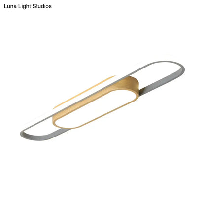 DecorBites™ DecorBites™ Modern Dual Ellipse Wood LED Flushmount Ceiling Lamp - 16"/23.5"/31.5" White with Warm/White Light