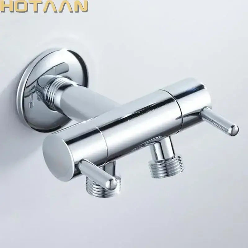 Modern dual handle brass chrome wall mount faucet with chrome finish threaded connections by decorbites brass chrome