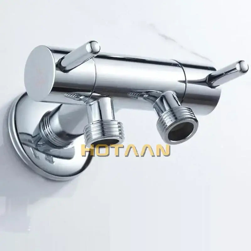 Modern dual handle brass chrome wall mount faucet with chrome finish and threaded outlets for decorbites brass chrome use
