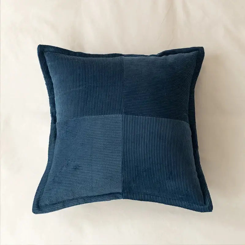 Navy blue corduroy patchwork pillow cover for living room decor featuring decorbites corduroy pillow cover design