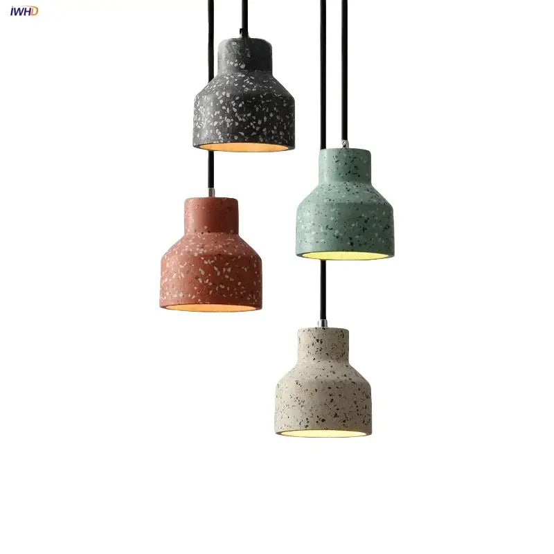 Set of four modern earthy terrazzo stone led pendant lights with speckled texture and warm glow for dining room decorbites pendant light
