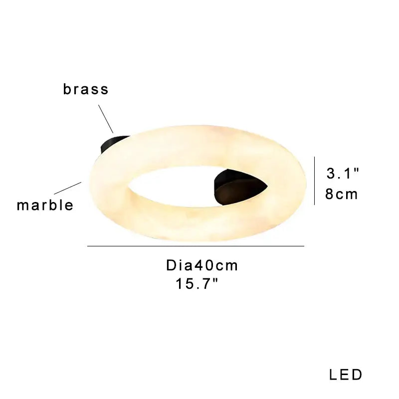 Modern elegant alabaster marble ceiling chandelier featuring a cream marble ring with black brass accents and led light
