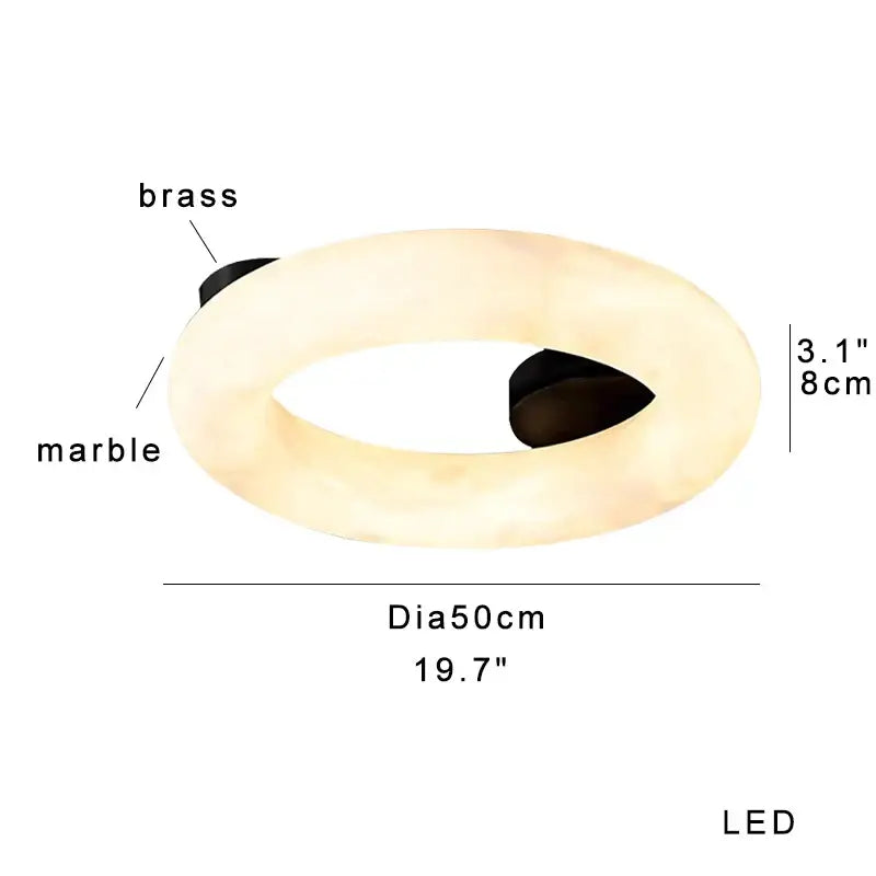 Modern elegant alabaster marble ceiling chandelier with warm-toned circular marble and brass accents 50cm diameter