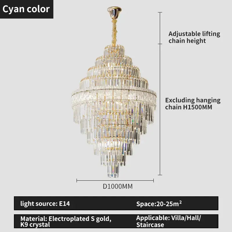 Modern elegant crystal chandelier with tiered clear k9 crystals and gold electroplated accents for luxurious decorbites elegant spaces