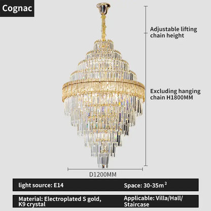 Gold-plated modern elegant crystal chandelier with cascading k9 crystal tiers for dining room decorbites elegant crystal